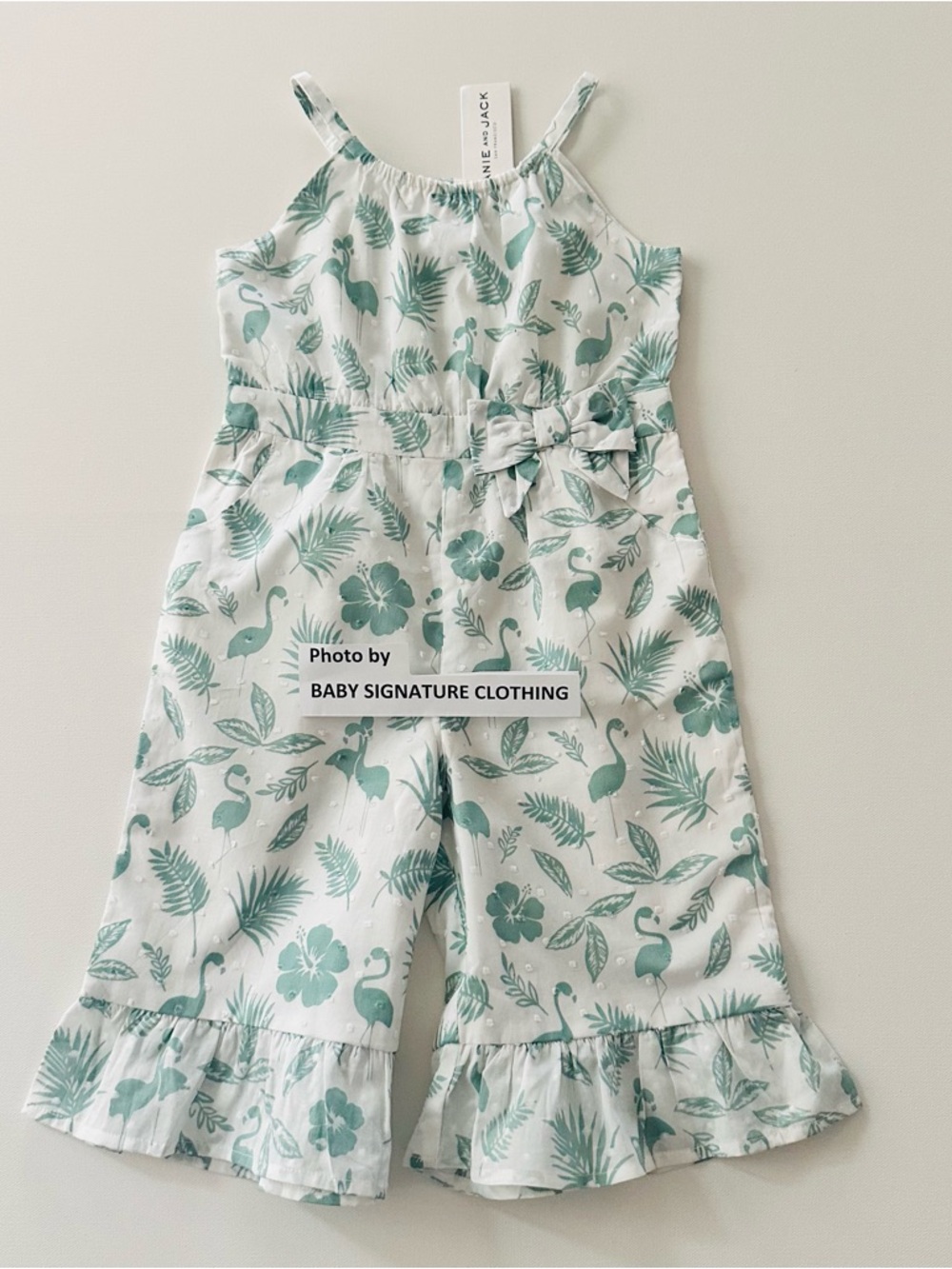 Janie & Jack 2T Toddler Girl White Mint Green Tropical Flamingo Jumpsuit Romper